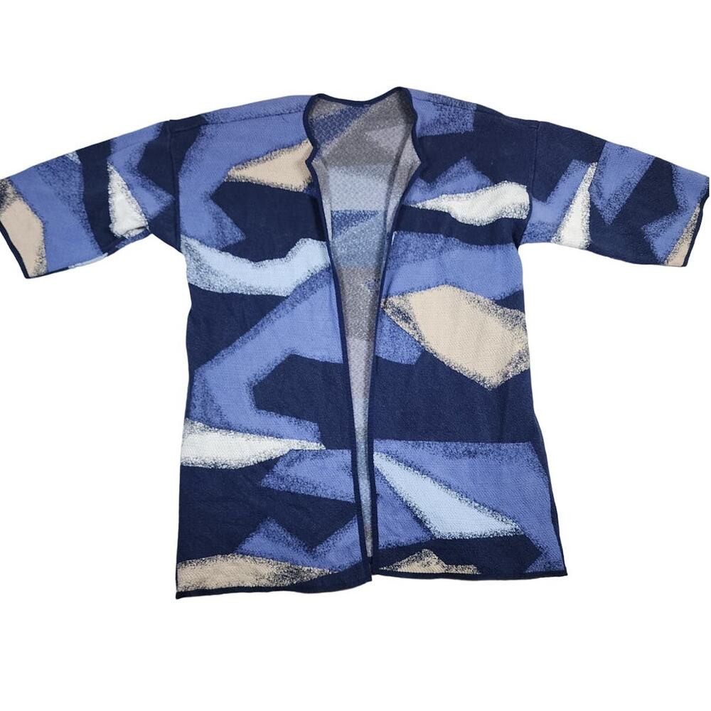 Chico's Women's Abstract Blue Open Front Wide Sleeve Cardigan Sweater Size‎ XL